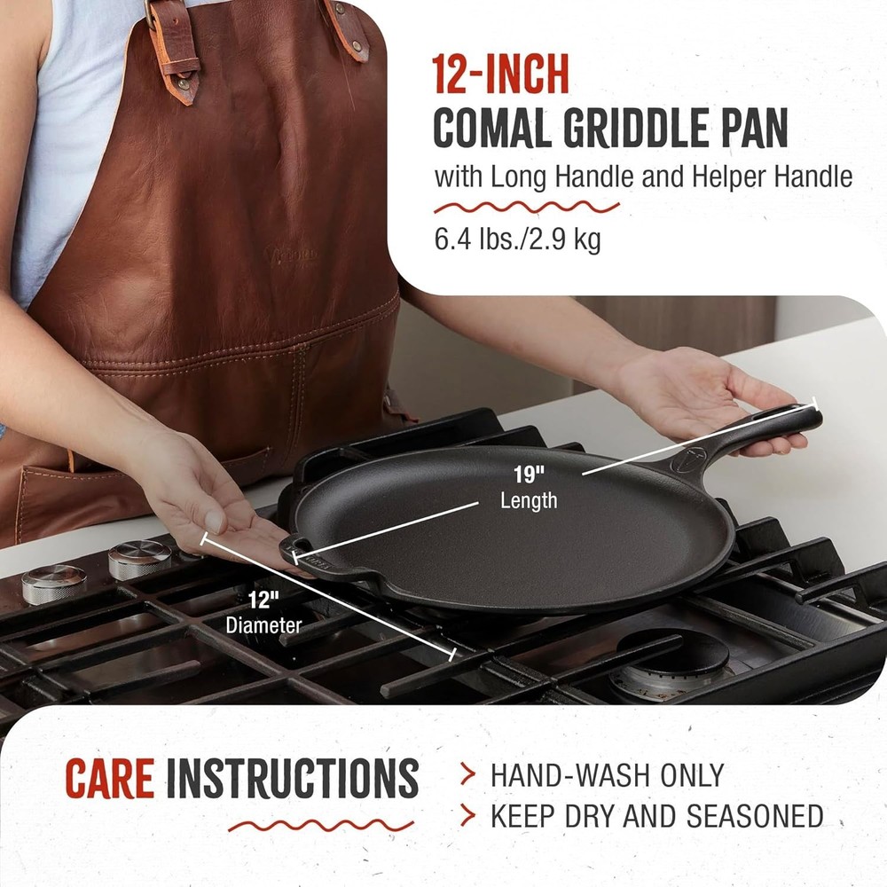 Durable 12-Inch Cast Iron Comal with Non-stick Surface for Versatile Cooking
