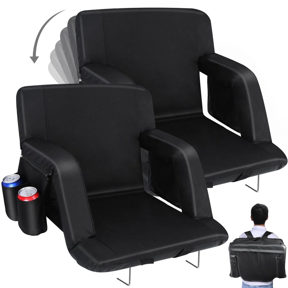 Stadium Seats with Back Support, 2 Pack Bleacher Chairs 2 Pack, Black