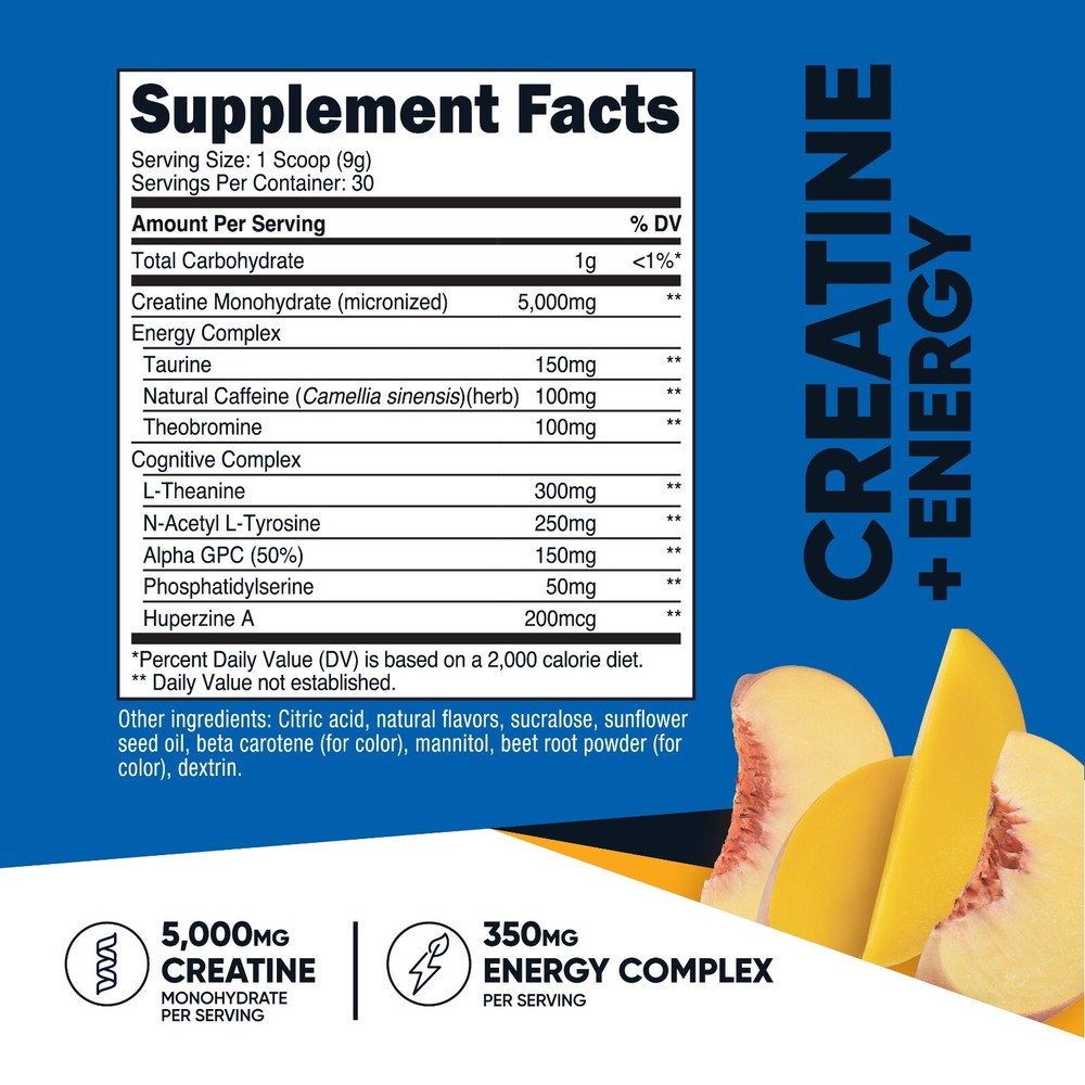 Nutricost Creatine + Energy 30 Servings (Peach Mango Flavored)
