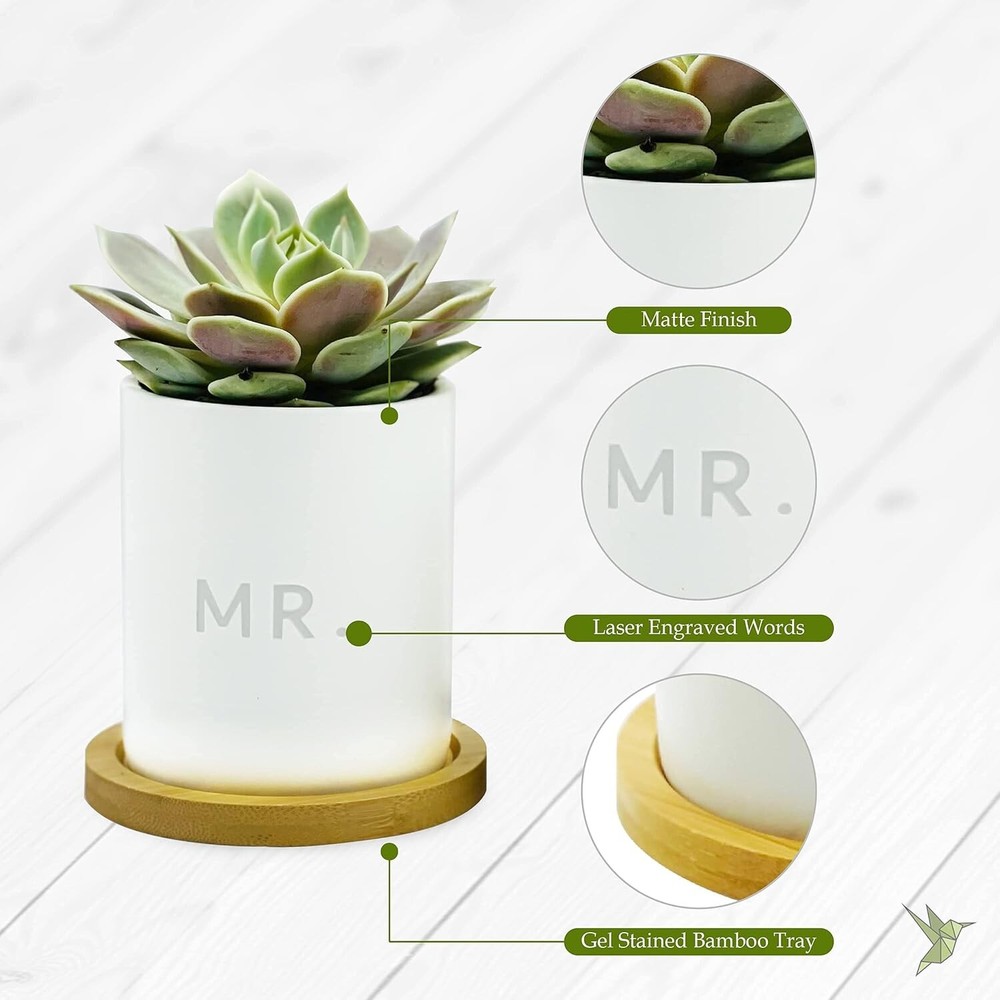 Mr and Mrs Planter Set 3pc Wedding Gift Decorative Flower Pot Set