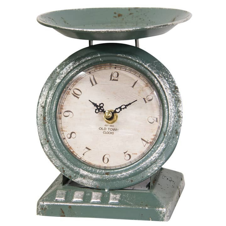 Country Scale Clock with distressed blue finish