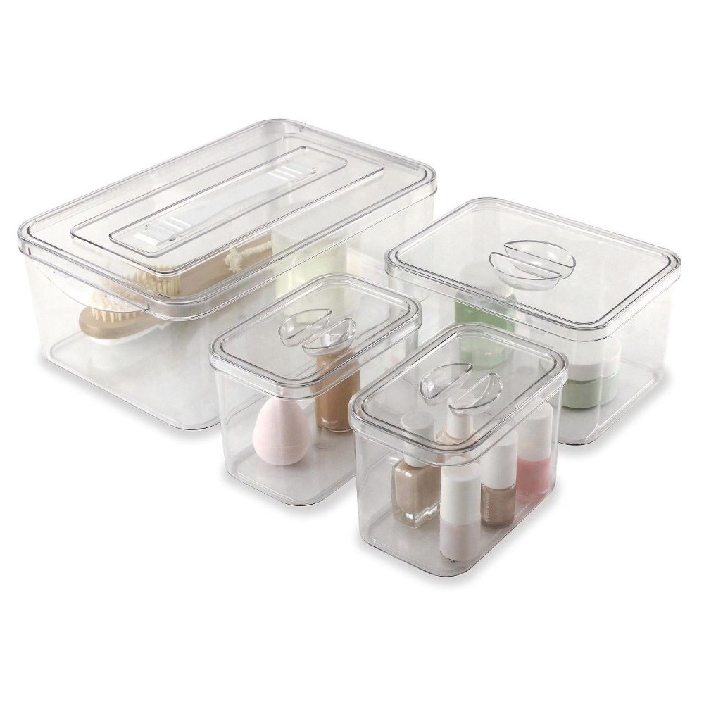 Stackable & Nesting 4 Piece Plastic Organizing Storage Bins for Arts & Craft,