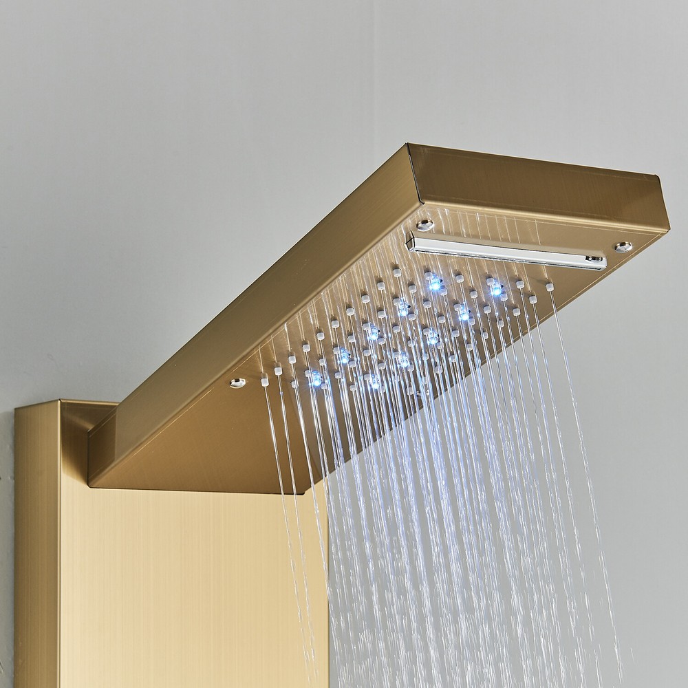 LED Shower Panel Tower System Rain&Waterfall Massage Jet Spraye Brushed Gold