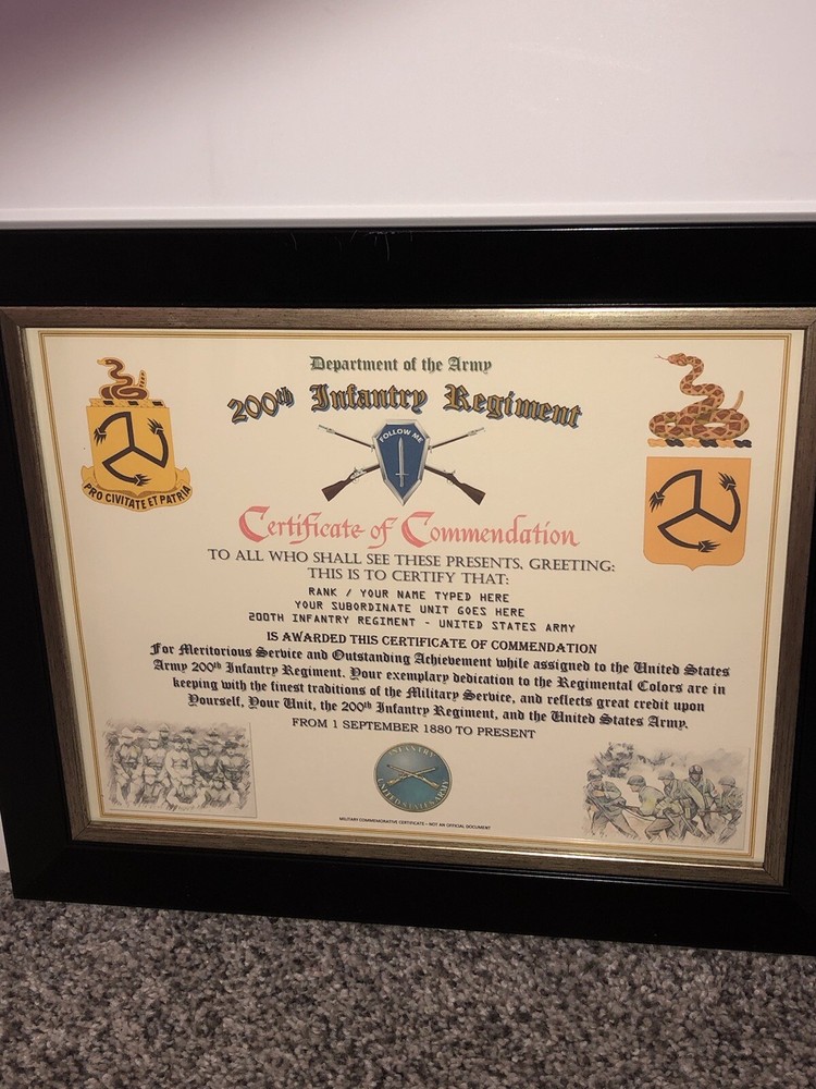 200TH INFANTRY REGIMENT / COMMEMORATIVE - CERTIFICATE OF COMMENDATION