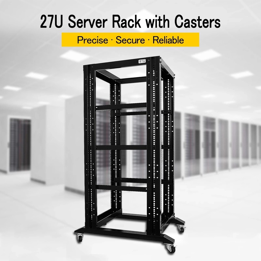 27U 4 Post Open Frame Server Rack 19in Network Cabinet 800mm Deep w L Rails