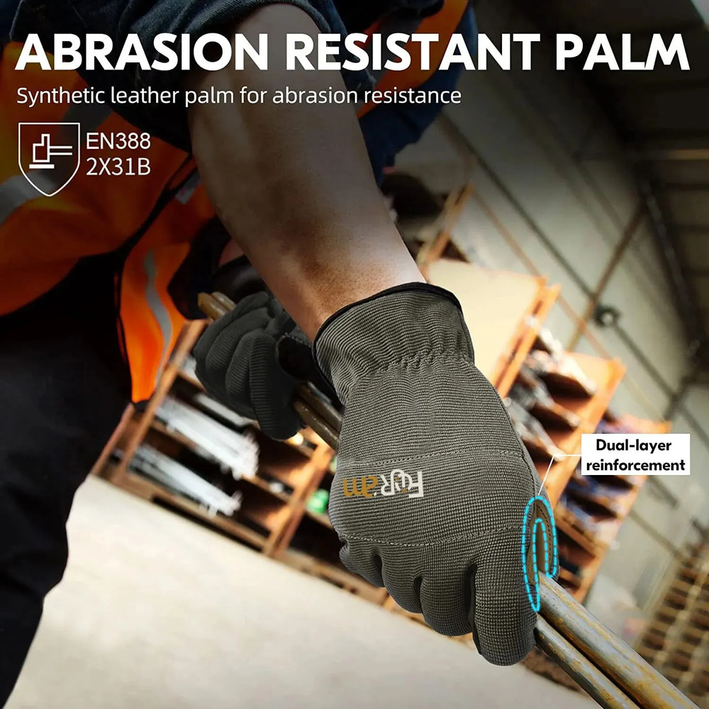 Olive Green Work Gloves Touch Screen Dexterity Polyester Light Duty 002