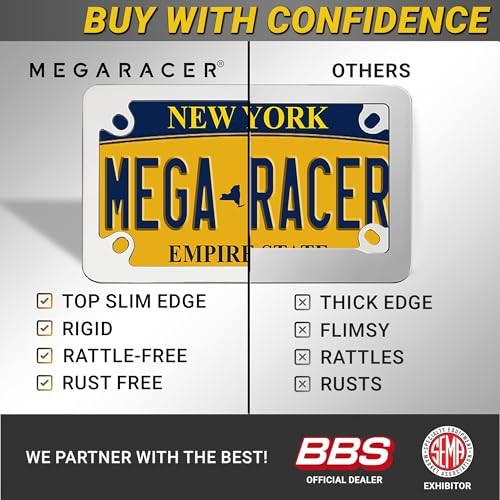 Premium Motorcycle Mirror License Plate Frame, Rust-Free Stainless Chrome