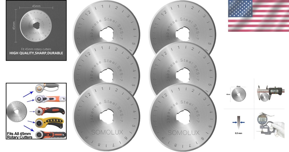 Versatile 45mm Rotary Cutter Blades - 6 Pack for DIY, Art & Sewing Projects