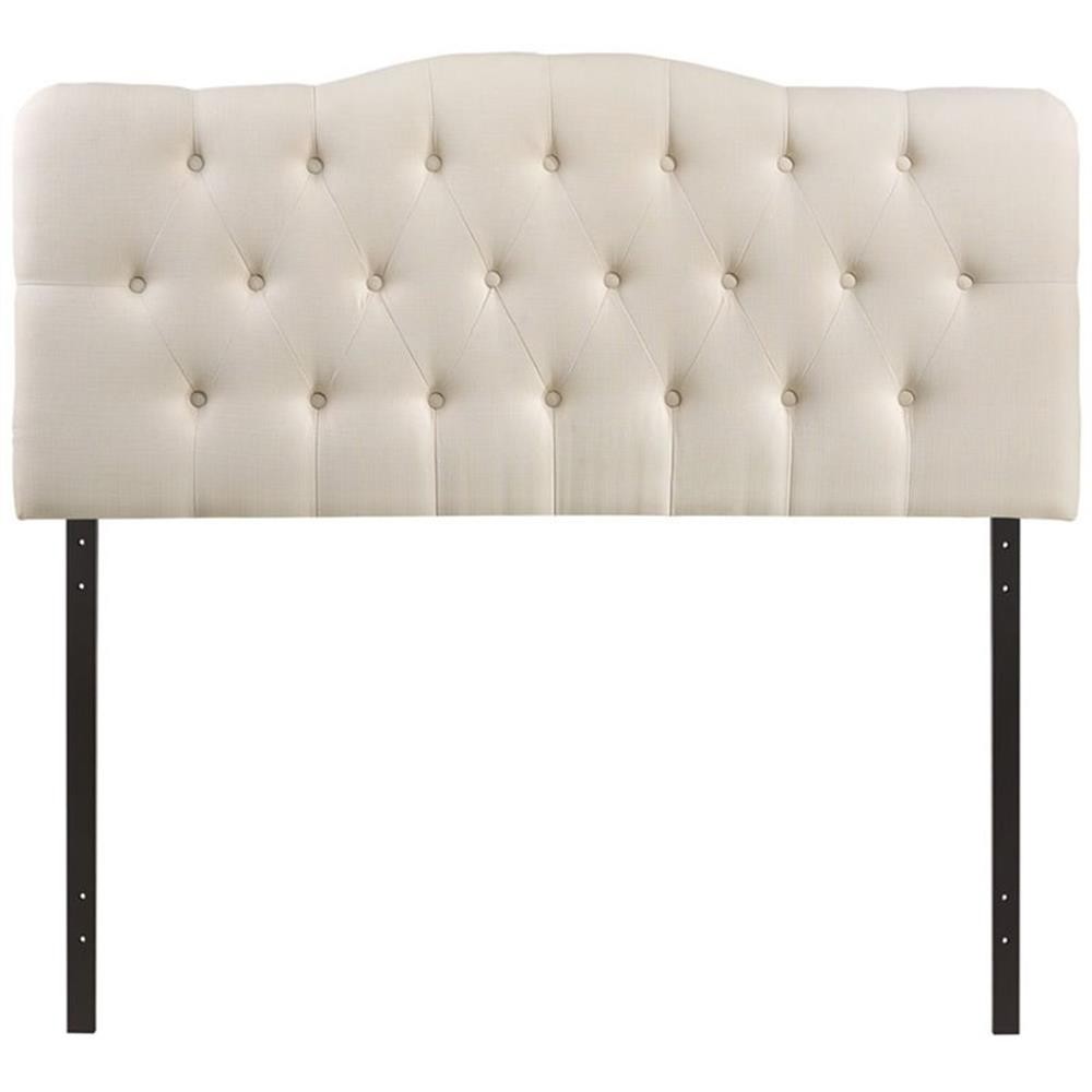 Modern Fabric Queen Tufted Panel Headboard in White