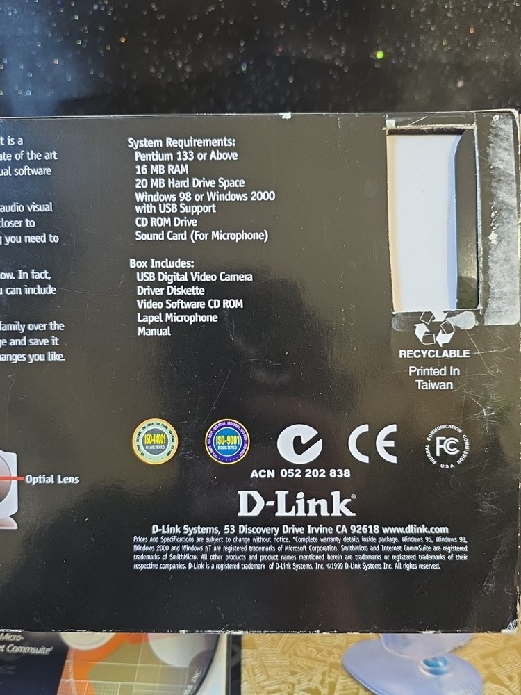 Vintage D-Link DSB-C100 USB Digital Video Camera-Complete in Box Retro Webcam
