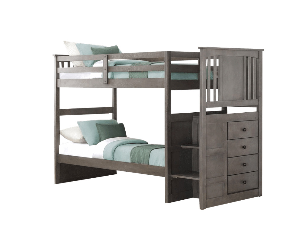 Harrison Grey Twin Bunk Bed with Stairs