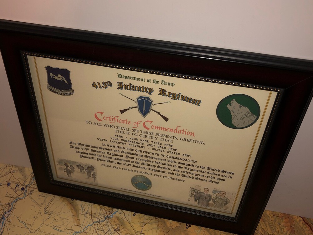 413TH INFANTRY REGIMENT / COMMEMORATIVE - CERTIFICATE OF COMMENDATION