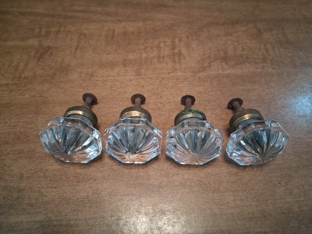 Antique Glass Drawer Pull Knobs Set Of 4 Octagon Shape
