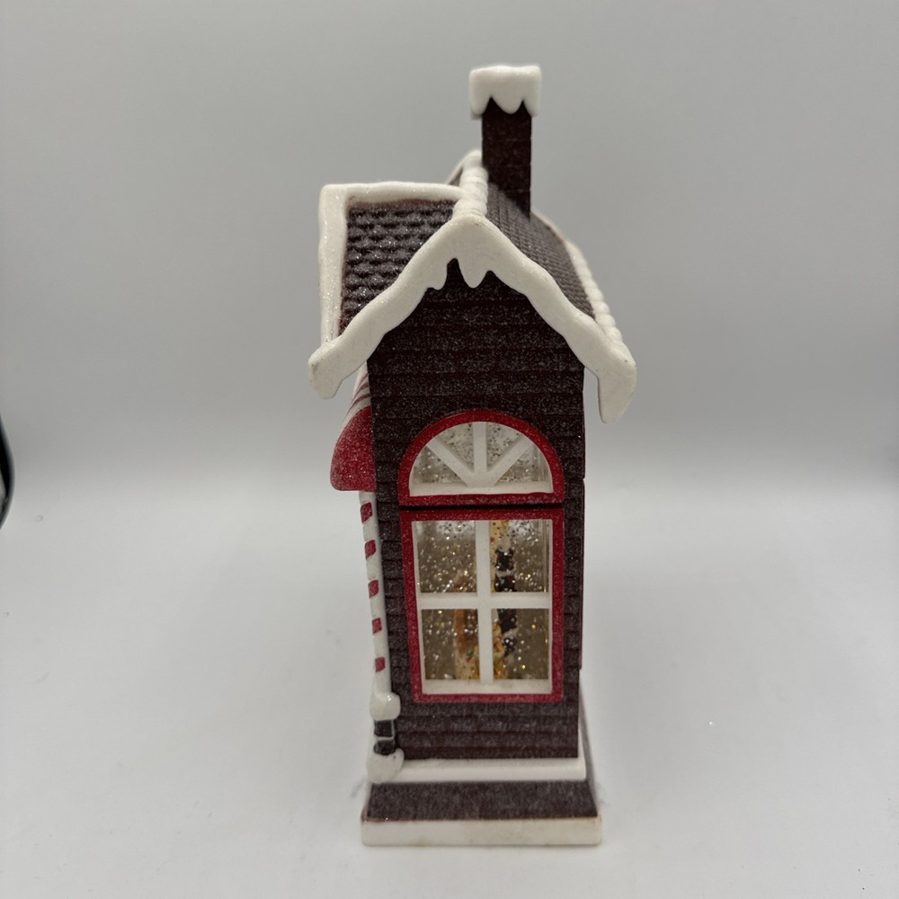 Raz Lighted Lantern Gingerbread House timer 10" Water Globe Christmas Glitter