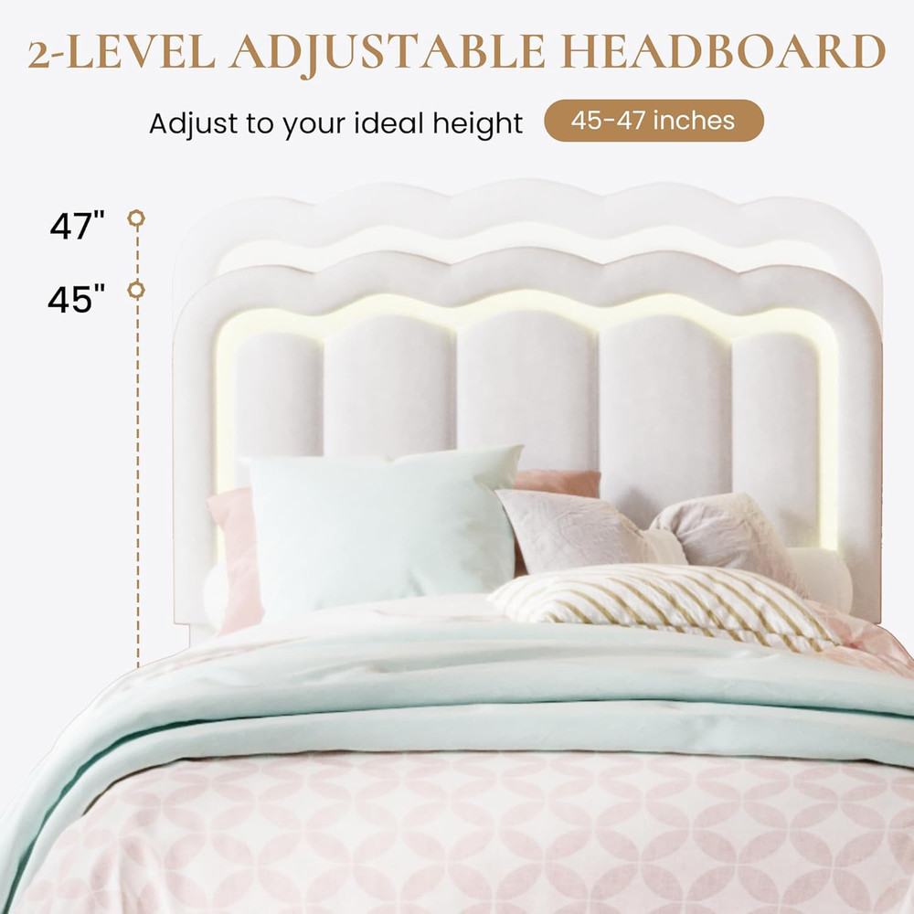 SHA CERLIN Upholstered Twin Size Bed Frame with LED Lights and Large Storage Dra