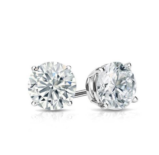 Men's Simulated Diamond Solitaire Stud Earrings 14K Solid Gold Plated Silver