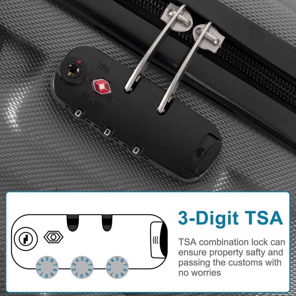 Dark Gray ABS 4-in-1 Trolley Case 16-28in,Vertical Pattern & Handle,N101 Upgrade