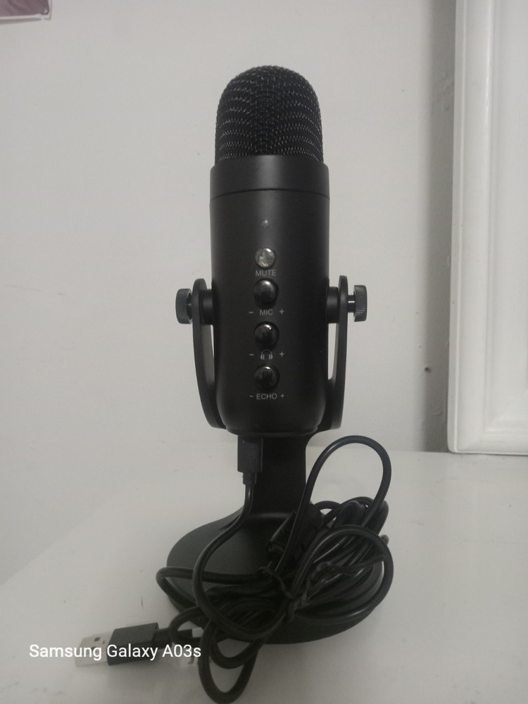Black USB Freestanding Microphone with Mute, Echo Control, Adjustable Stand