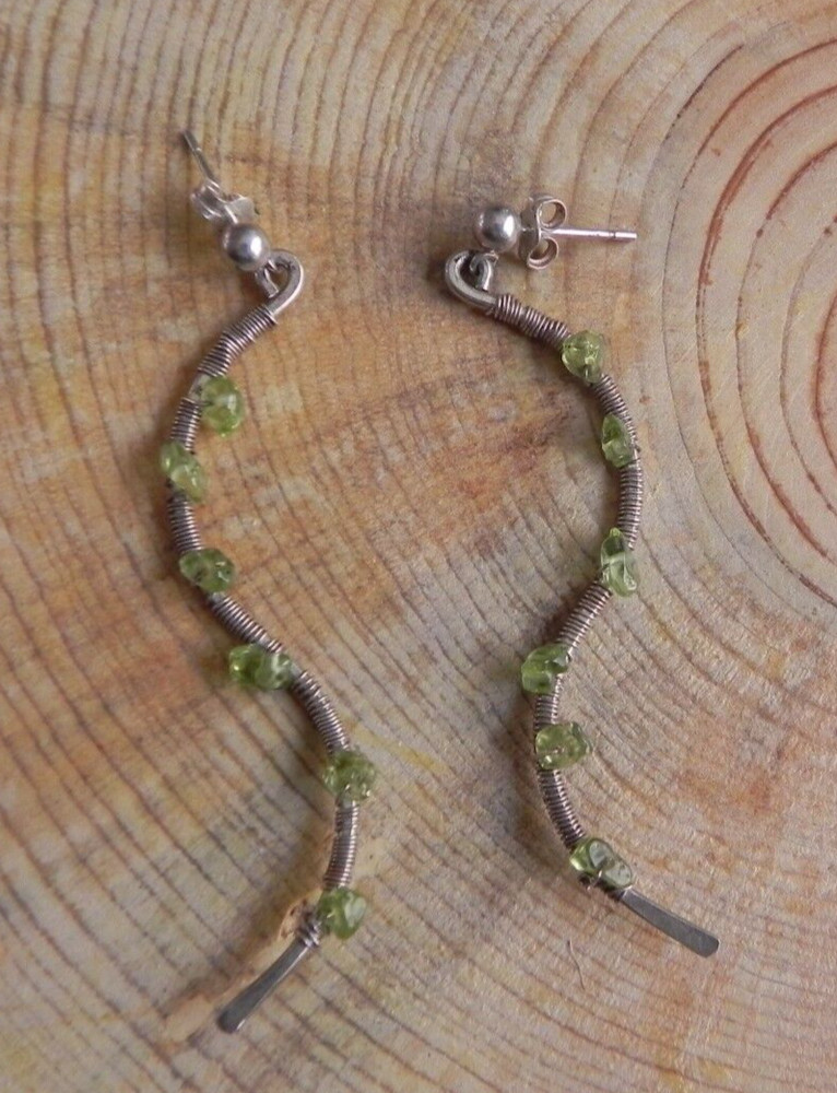 Peridot & Sterling Silver wire wrapped Earrings