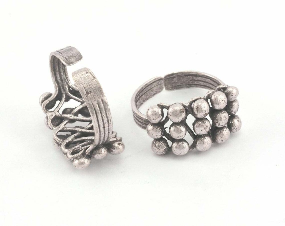 Ring Bubbles Adjustable Antique Silver Plated brass 23mm 14US inner size 3692