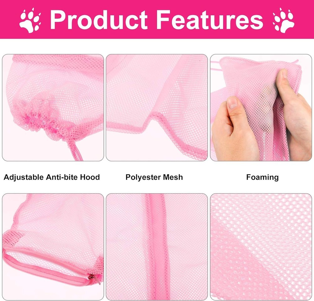 Pink Cat Bathing Set: 5 Essential Tools including Muzzle & Grooming Bag - Large