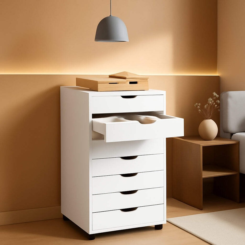 White 7 Drawer Storage Chest With Wheels For Home Office