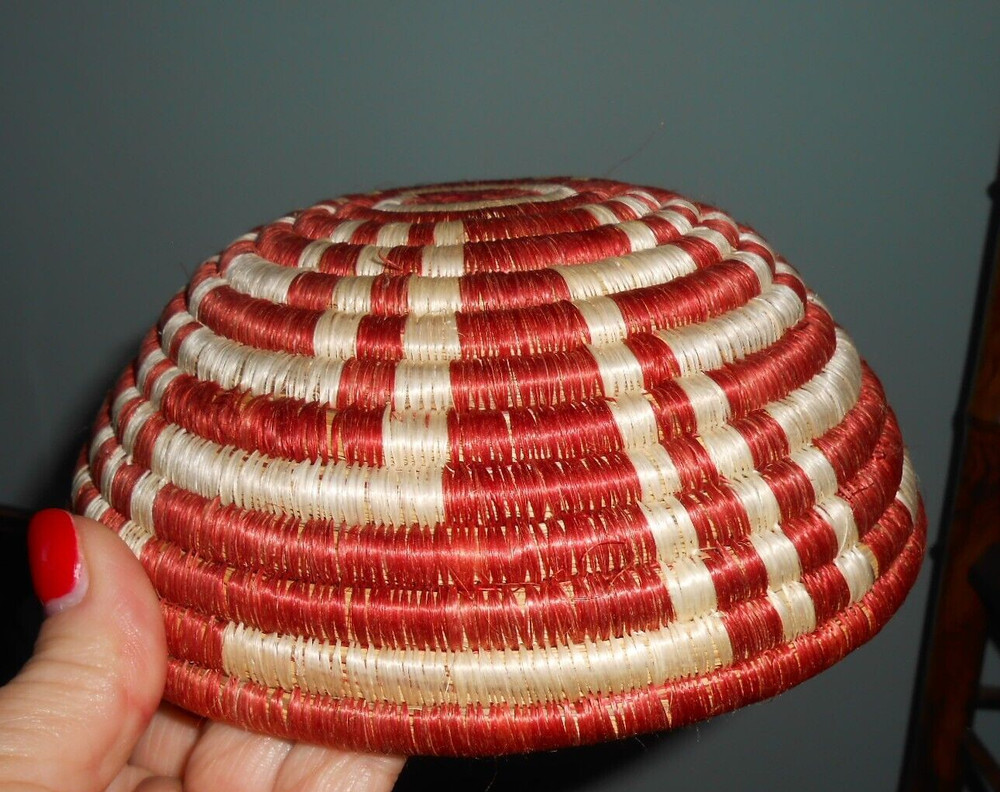 Geometric Coiled Grass Basket Finely Stitched
