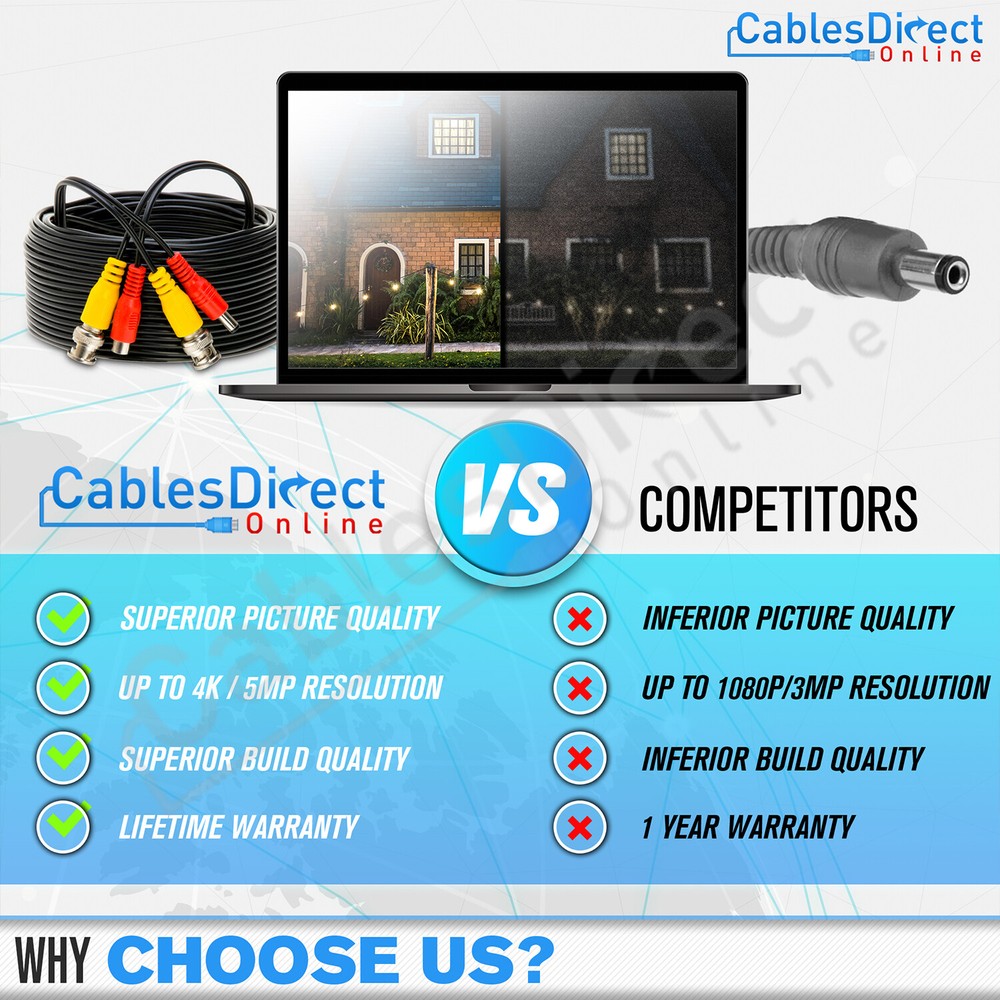 CCTV Cable Plug & Play Security Camera Wire BNC Power Video Audio 10FT - 100FT