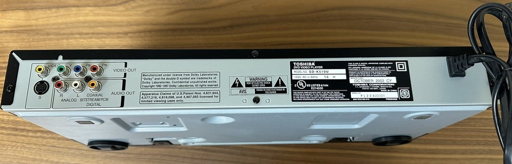 Toshiba SD-K510 DVD Player With Remote Compact Disc Blue Ray
