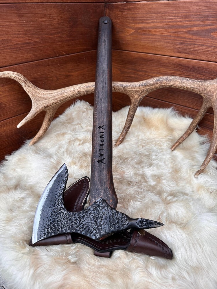 Handforged Carbon Steel Tomahawk Axe with Leather Sheath