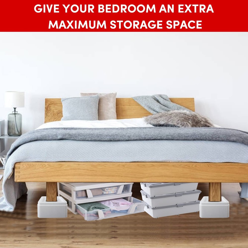 Oversized Bed Risers 4 Pack White Stackable 3 or 6 inch Heavy Duty Lifts