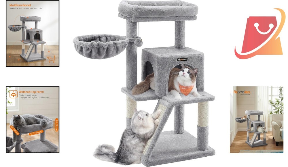 Cat Tree Multi-Level Condo Light Gray 37.8-Inch Climbing Scratching Posts