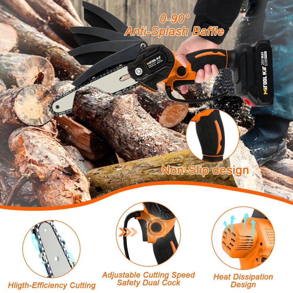 Cordless Chainsaw W/2000mah Battery +2 Chains 6-Inch Hand-held Mini Pruning Saw