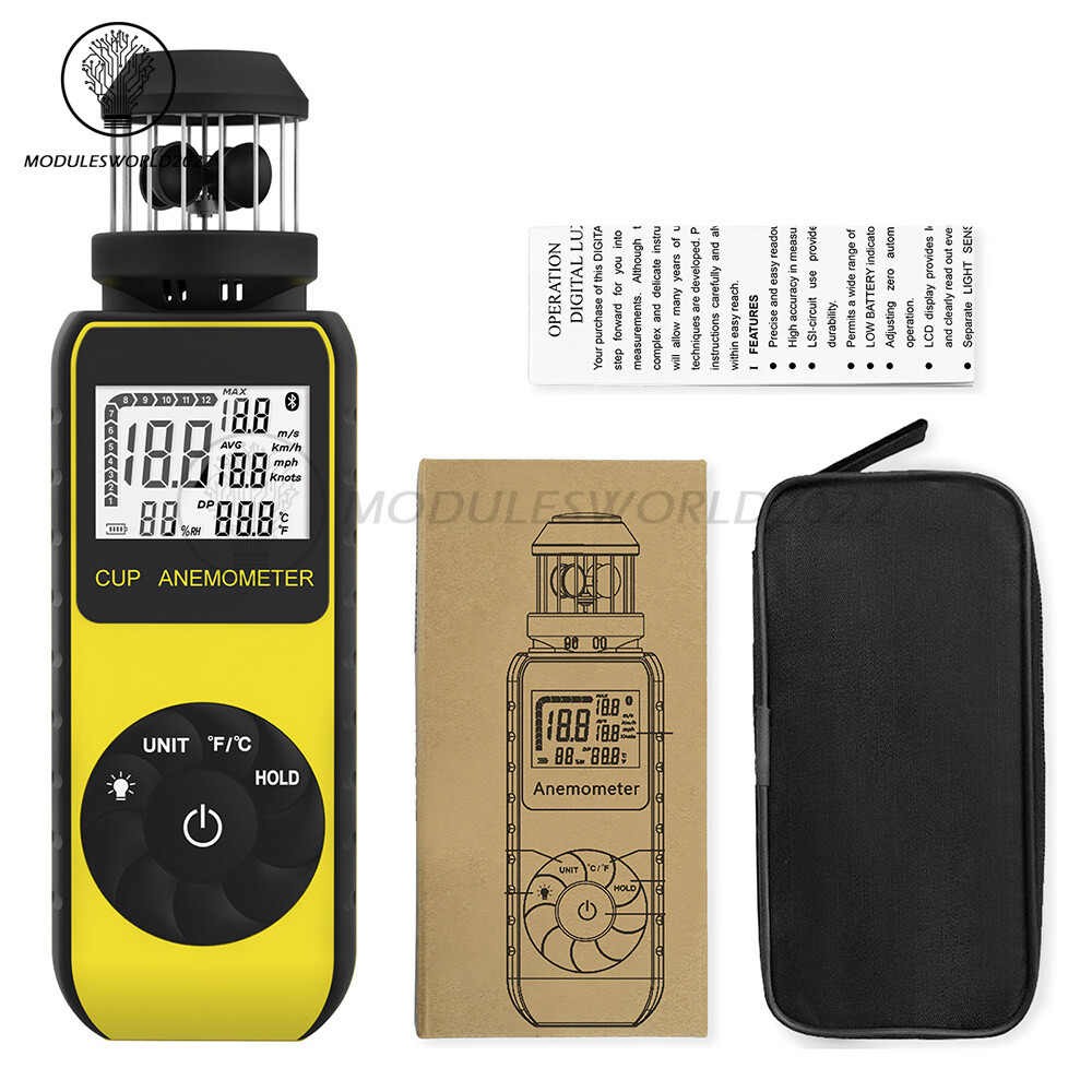 Digital Cup Anemometer Compass Measure Wind Speed Temperature 360° w/Backlight