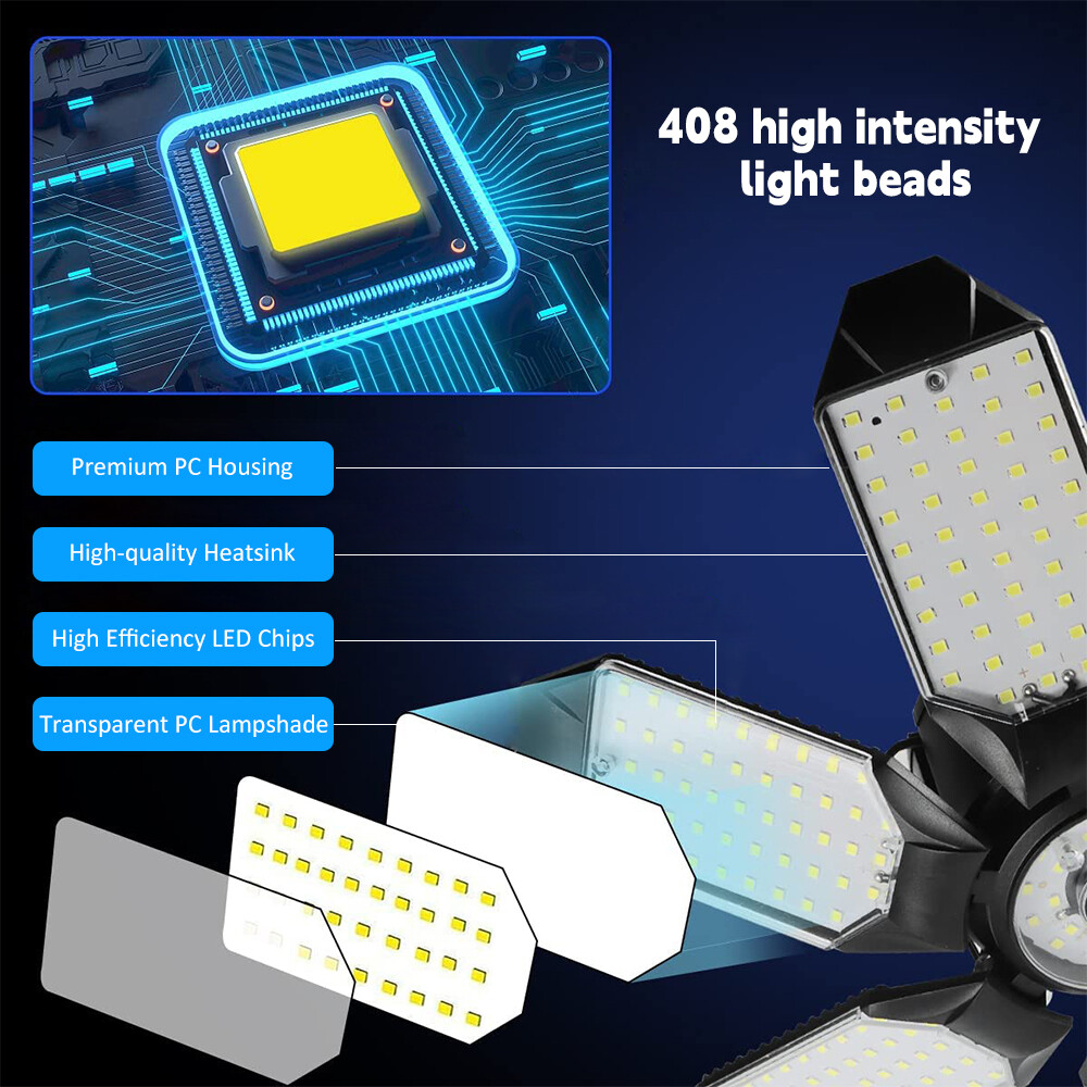 LED Garage Light 9000000LM Super Bright Work Shop Ceiling Light Deformable Bulb