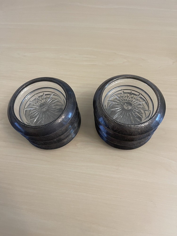 FRANK M. WHITING STERLING SILVER  CRYSTAL COASTERS - Pre-War Antique