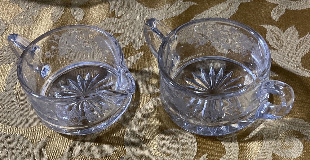 Vintage Etched Sugar Bowl & Creamer Set