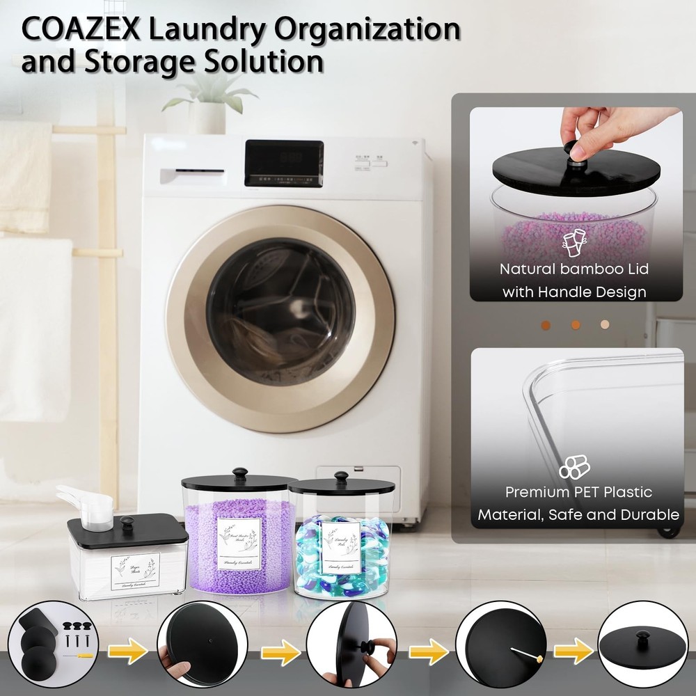 3 Pack Laundry Powder Container & Dryer Sheet Holder, Plastic Laundry Room Or...