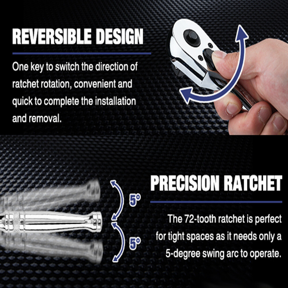 WORKPRO 1/2" Drive Ratchet Handle 72-Tooth Quick-Release Reversible Ratchet Sets