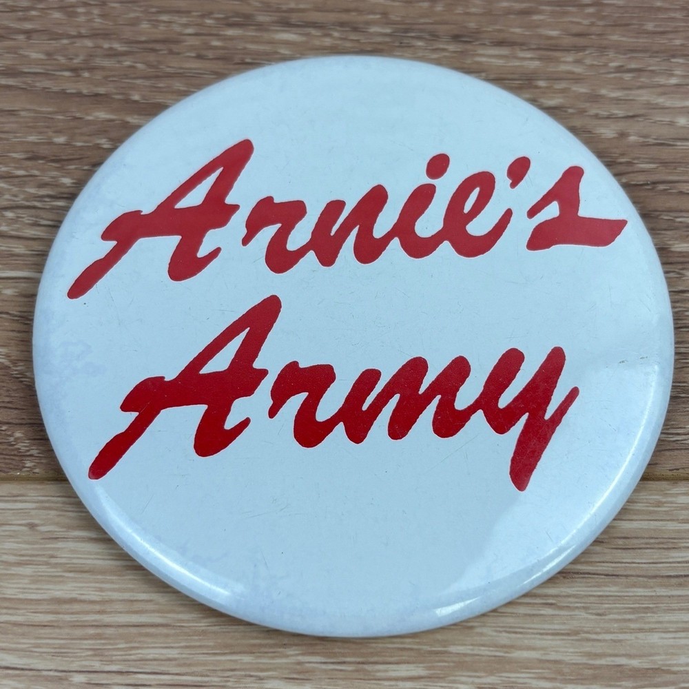 Arnies Army Button Pin Red Script Logo Collectible Souvenir