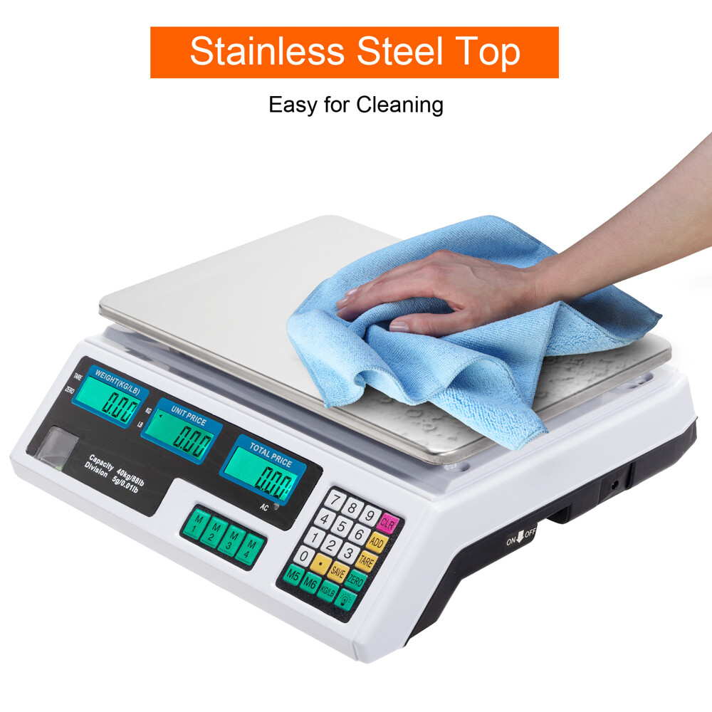 Digital Tabletop Scale - 40kg/88lbs Capacity, Commercial Postal, Switch & White