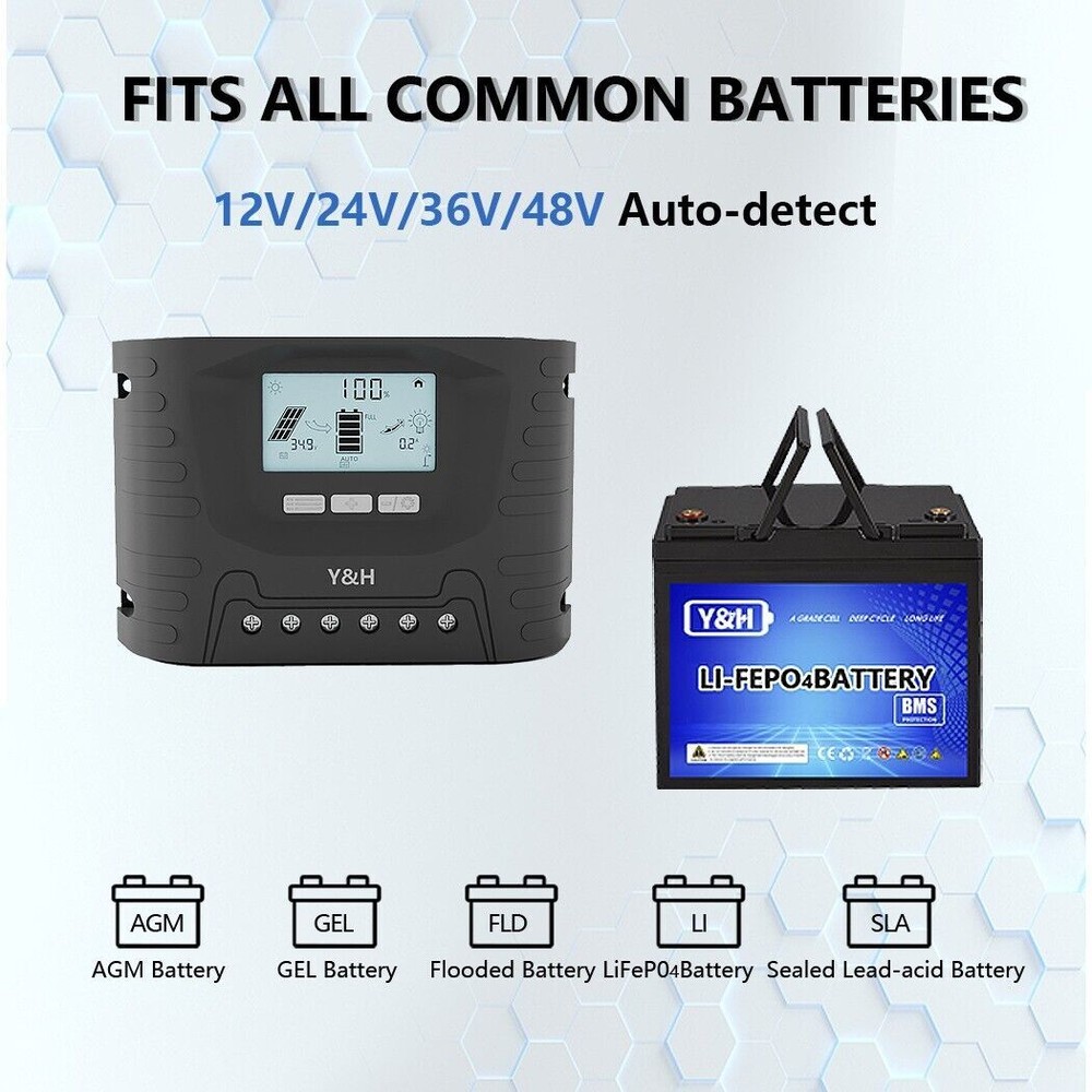 60A Solar Charge Controller 12V 24V 36V 48V Battery Regulator LCD Display