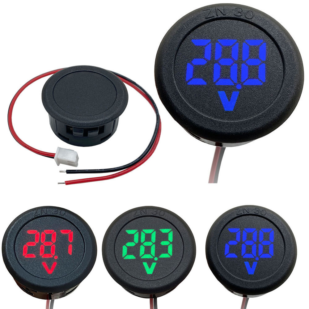 DC 4-100V Round Two Wire Car Voltmeter LED Digital Display Voltage Current Meter