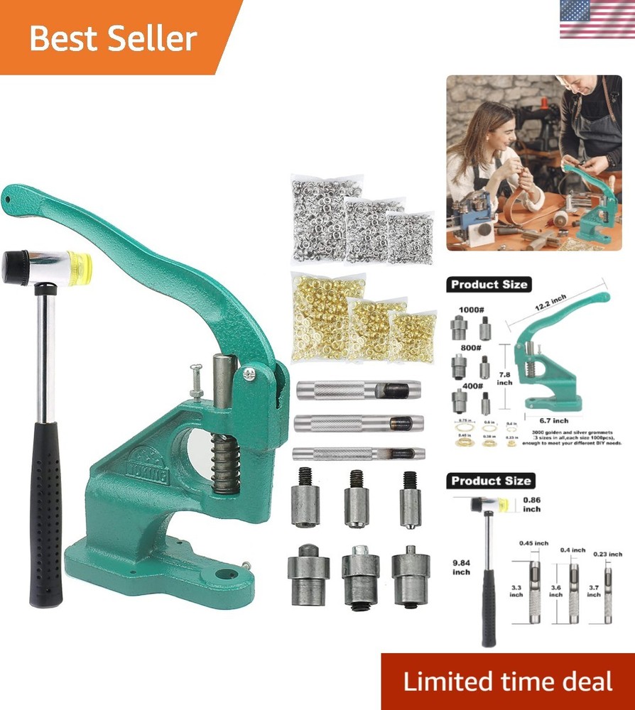 Compact Grommet Press Machine with Rubber Hammer & 3000 Grommets for Projects