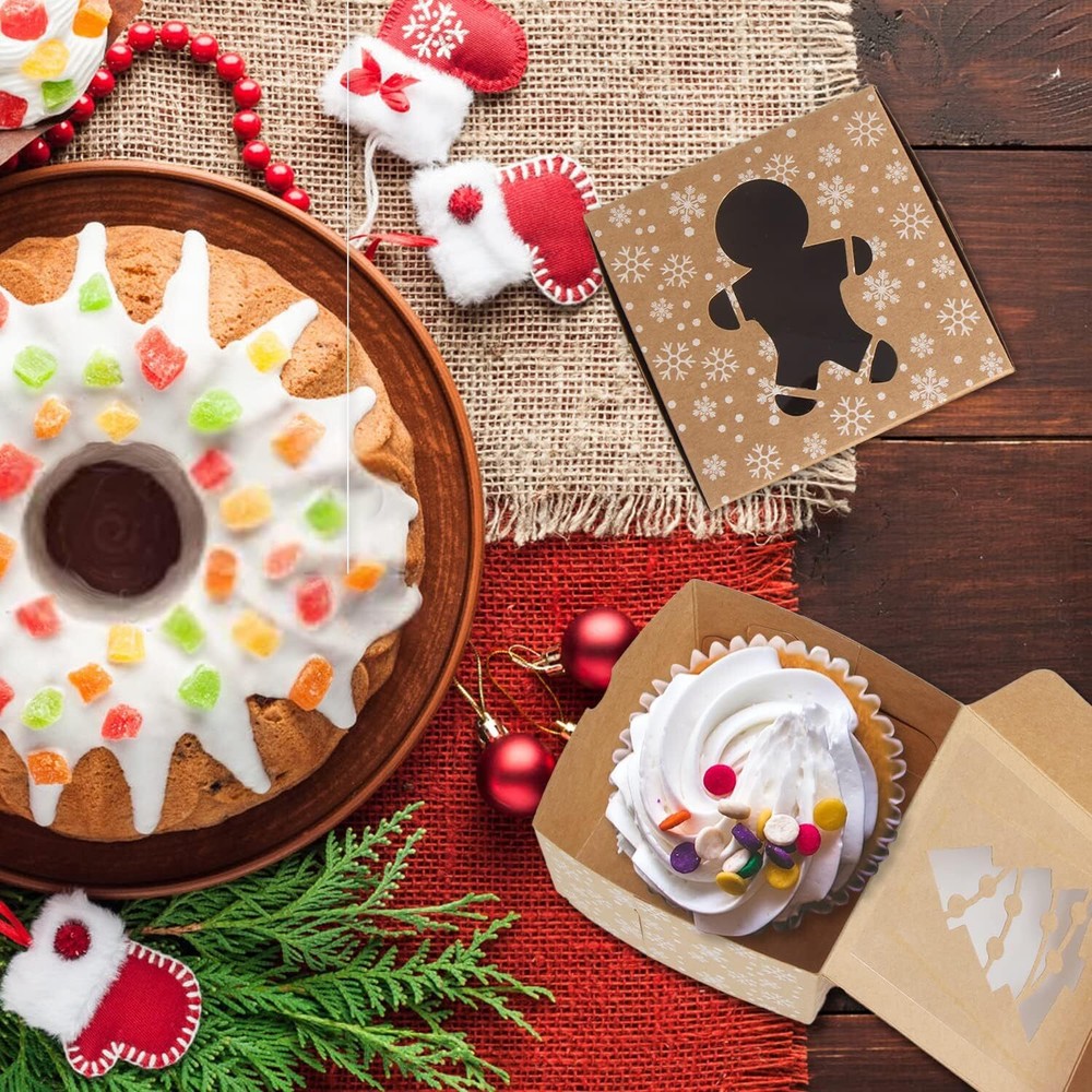 CCINEE Christmas Brown Cardboard Bakery Boxes, 24 Pack 4"x 2.5"