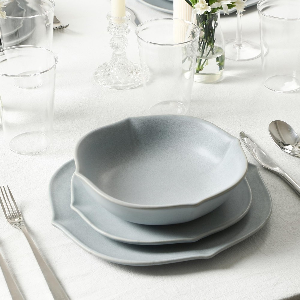 Baskerville 16-Piece Dinnerware Set Stoneware, Borosilicate Glass, Light Blue