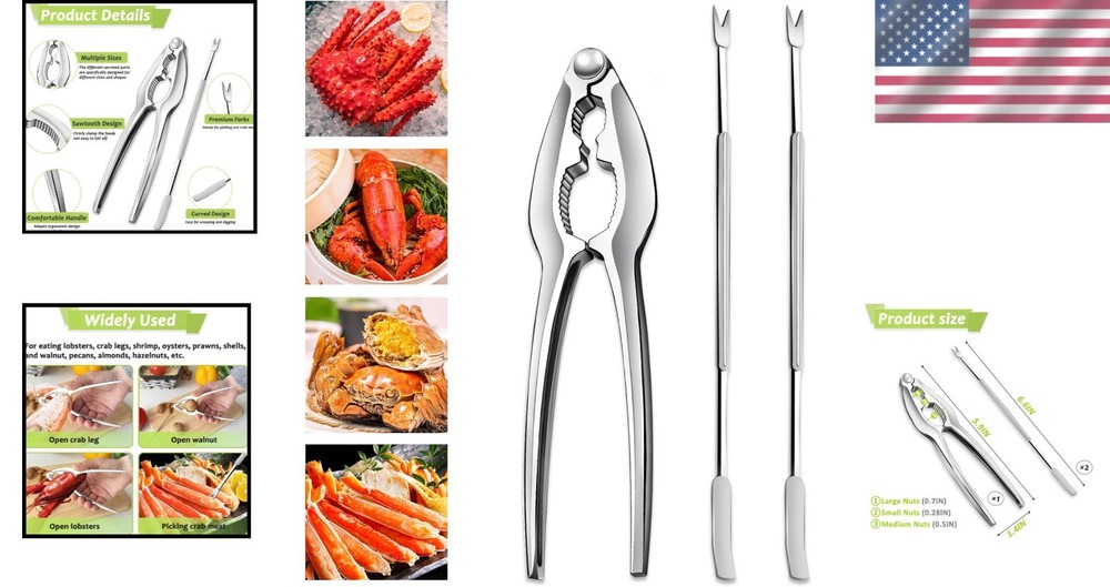 Professional Heavy Duty Lobster Cracker Set - 3 Piece Shellfish Tool Collection