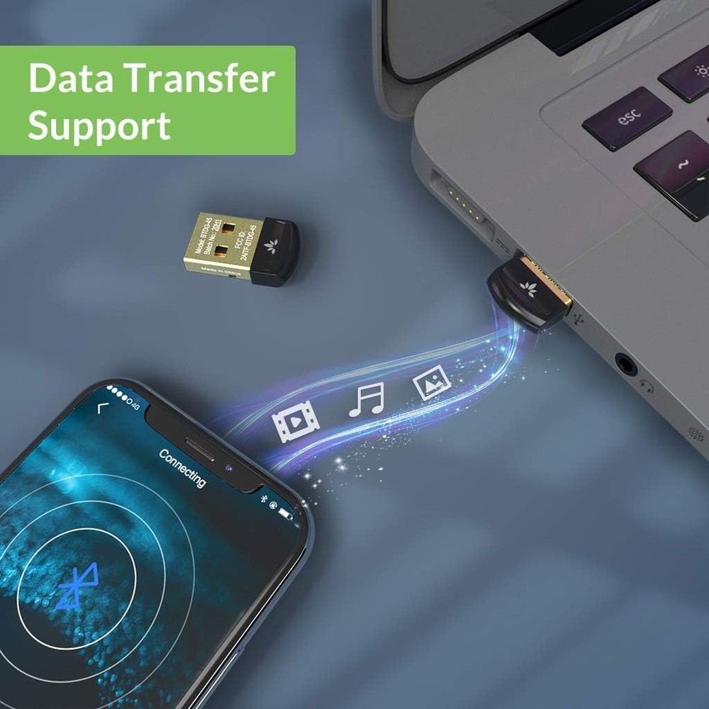 Avantree DG45 USB Bluetooth Adapter Dongle for PC, Computer, Desktop & Black