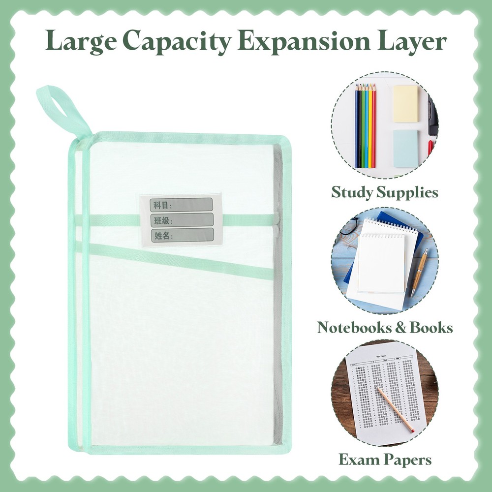 2Pack Mesh Zipper Pouch, A4 Mesh File Bag with Strap, Green