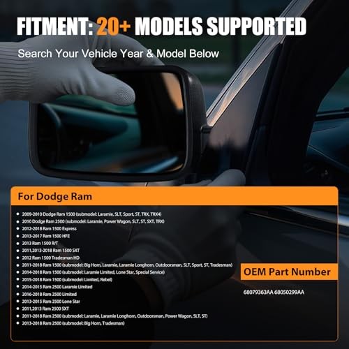 Driver Side Heated Mirror Glass Replacement for Dodge Ram Left (Driver Side)